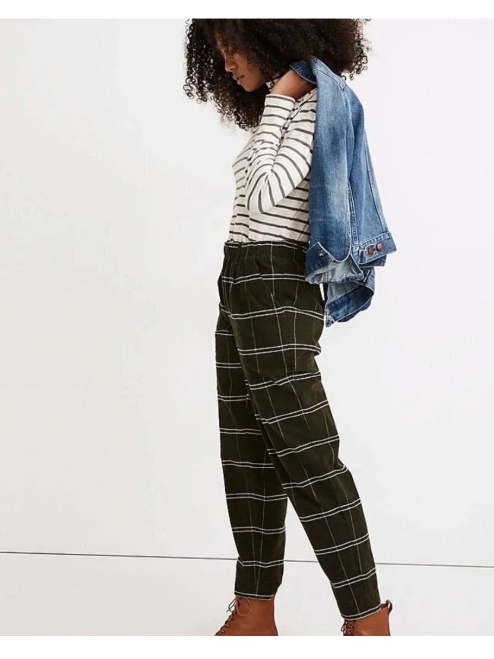 Madewell Corduroy Pull-On Mid-Rise Jogger Pants in Windowpane L - Picture 2 of 11